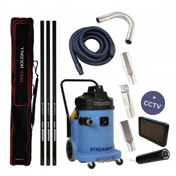 StreamVac 30L Commercial Gutter Cleaning System with 3 x 5ft Carbon Poles and CCTV Kit